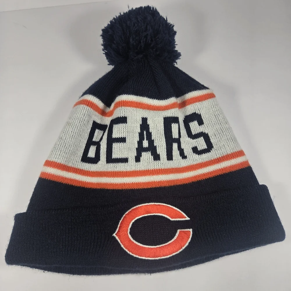 Chicago Bears Pom Beanie NFL Apparel 47 Brand One Size NFL Beanie EUC - Picture 1 of 4